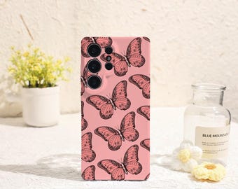 Funda para Samsung Galaxy S25, S24, S23, S22 Plus, Ultra, Galaxy S, Galaxy A, con diseño de mariposa artística rosa