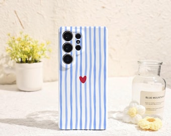 Blue striped heart Phone Case for Samsung Galaxy S26 S25 S24 S23 Plus Ultra Protective Cover for Samsung Galaxy S25FE S24FE GalaxyPhone Case
