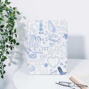 Blue Cartoon Collage iPad Case For iPad 9.7" 10.2" 10.9" 12.9" iPad Air 5 4 3 2 iPad mini 6 5 4 Pro 11 inch iPad 2024 2023 2022 iPad Cover