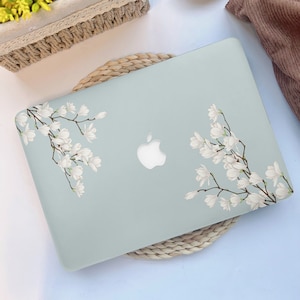 Retro Simple White Flower MacBook Case Unique for MacBook Air 2020 Case, MacBook Air 13 M1/ M2, Pro 13/15/16 inch, Retina Air MacBook 2021