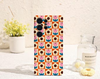 Tulip Flower Grid Phone Case for Samsung Galaxy S25 S24 S23 S22 Plus Ultra Protective Cover for Samsung Galaxy S23FE S24FE Galaxy Phone Case