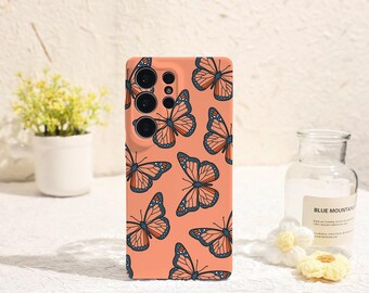 Orange Butterfly Phone Case for Samsung Galaxy S25 S24 S23 S22 Plus Ultra Protective Cover for Samsung Galaxy S23FE S24FE Galaxy Phone Case