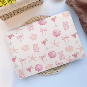 Pink Bow Bear Macbook Case Hard Protective Macbook Case Laptop Cover for MacBook Air 15/13 Inch M3 M2 M1 MacBook Pro 13/14/16 inch 2020-2024