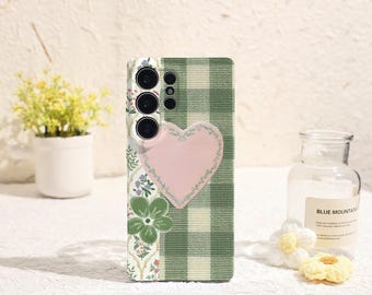 Green Patchwork Samsung Phone Case Phone Case for Samsung Galaxy S25 S24 S23 S22 Plus Ultra Galaxy S Phone Case Galaxy A Phone Case