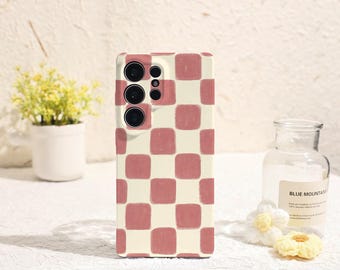 Coque de téléphone Samsung à carreaux rose Coque de téléphone Samsung Galaxy S25 S24 S23 S22 Plus Ultra Galaxy S Coque de téléphone Galaxy A Coque de téléphone
