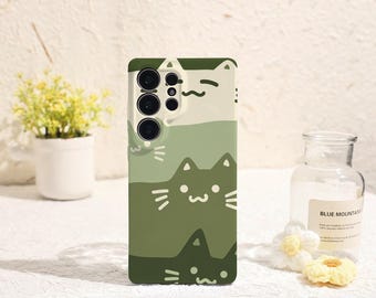 Cute green cat Phone Case for Samsung Galaxy S26 S25 S24 S23 S22Plus Ultra Protective Cover for Samsung Galaxy S23FE S24FE Galaxy Phone Case