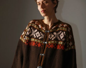 Handmade Vintage wool cardigan/sweater from the 80-90s made in Norway / retro wool sweater/oversize/size L-XL