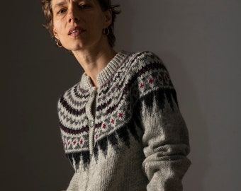 Cardigan/pull en laine vintage fait main des années 80-90 fabriqué en Norvège / pull en laine rétro/oversize/taille M-L