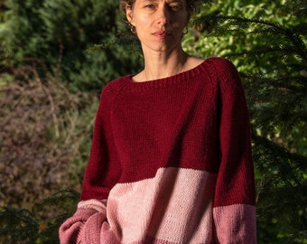 Handgefertigter Vintage Pullover in lila und pink / Norwegen Wolle Sweter / Retro 80er Jahre Pullover / Größe L-XL