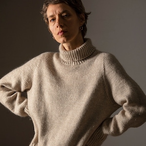 Pullover a collo alto in lana fatto a mano degli anni '70-'80 realizzato in Islanda/maglione di lana calda/pullover vintage/taglia S-M