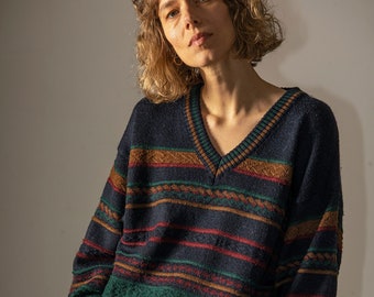 CONFEZIONE DOPPIA lana vintage da donna, pullover da uomo/maglione in lana svedese/taglia L-XL