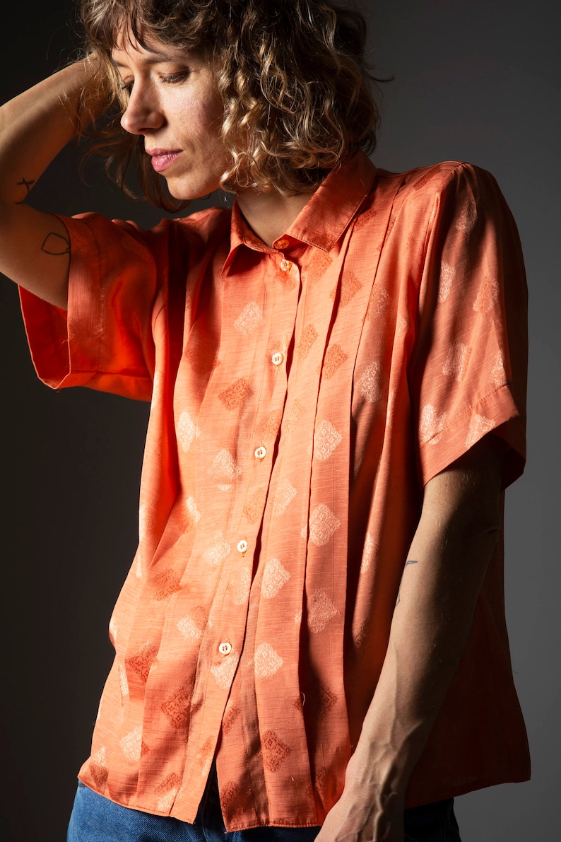 Vintage orange women/'s shirt retro blouse from the 80-90s short sleeves retro shirtsize M