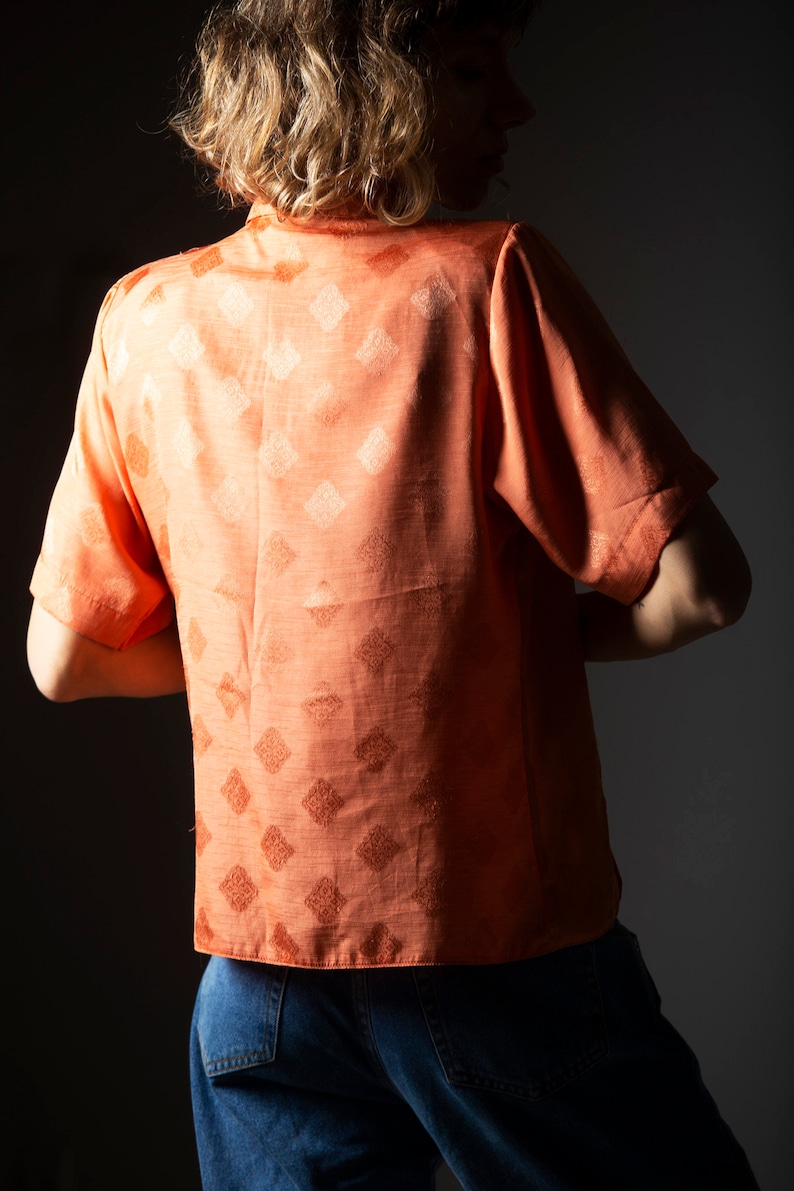 Vintage orange women/'s shirt retro blouse from the 80-90s short sleeves retro shirtsize M