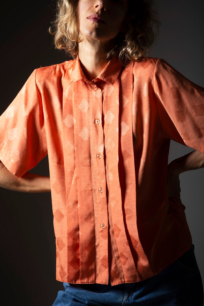 Vintage orange women/'s shirt retro blouse from the 80-90s short sleeves retro shirtsize M