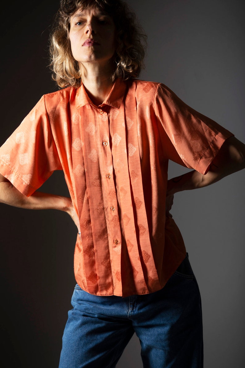 Vintage orange women/'s shirt retro blouse from the 80-90s short sleeves retro shirtsize M