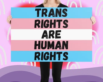 25% OFF + FREE SHIPPING on Trans Rights Are Human Rights Blue Pink and White Extra Large Pride Poster