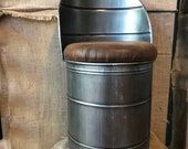 Industrial Steampunk Iron Oil Barrel Storage Stool With Faux Leather Lid 40cm x 40cm x 80cm