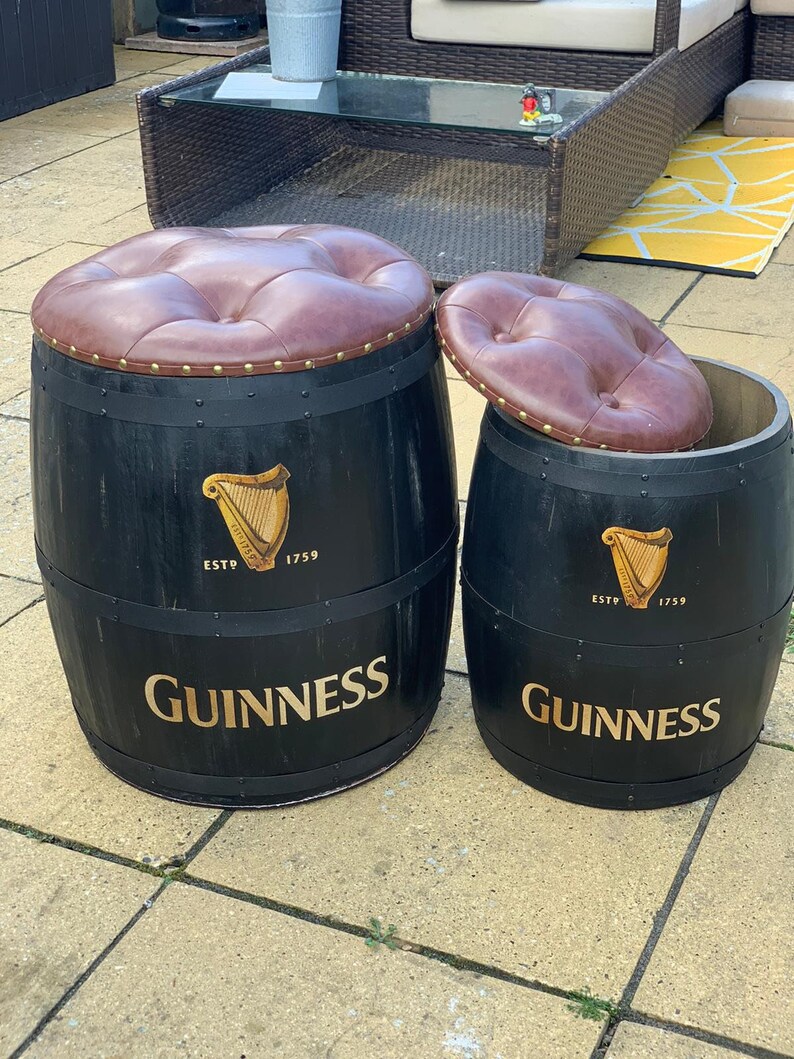 Guiness Dark Wooden Beer Barrel Storage Stool Garden Bar Patio Etsy UK