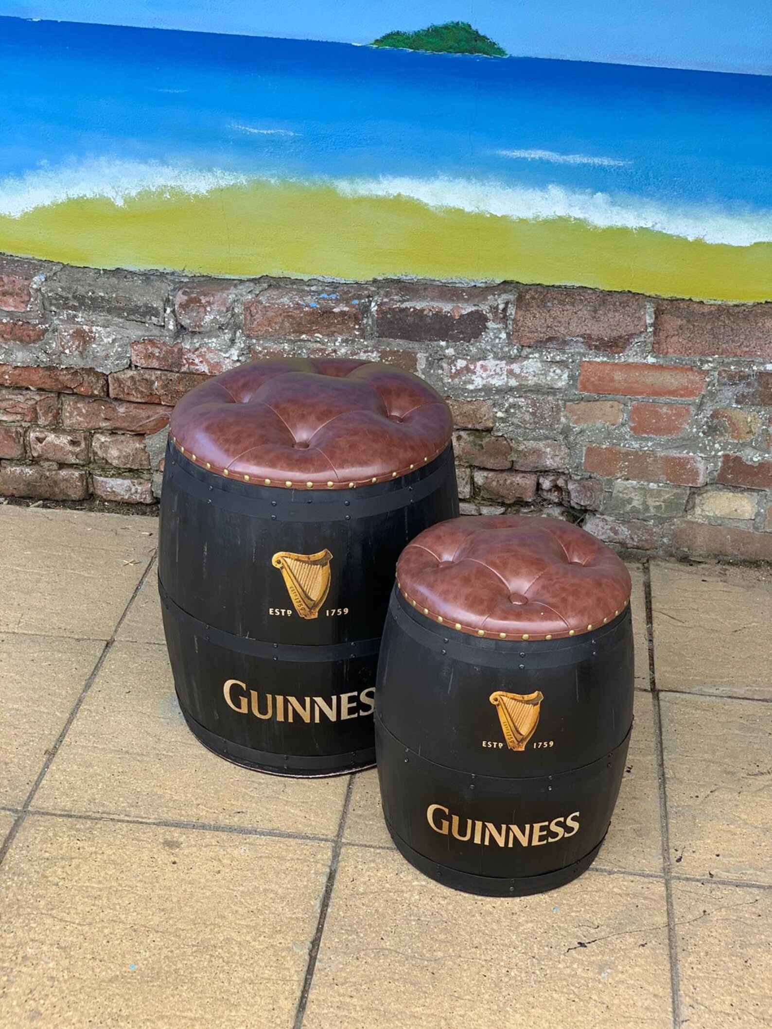 Guiness Dark Wooden Beer Barrel Storage Stool Garden Bar Patio Etsy UK