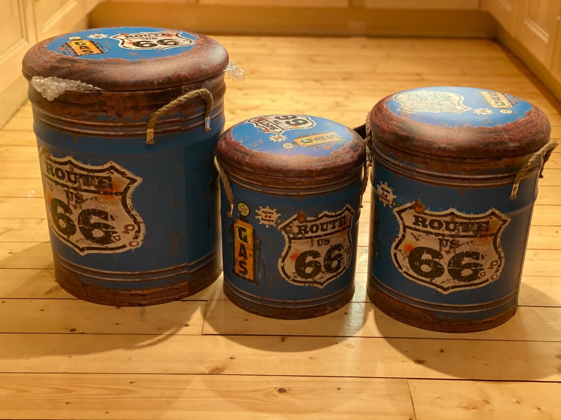 USA Route 66 Design Metal Stools Or Storage Bins In Etsy