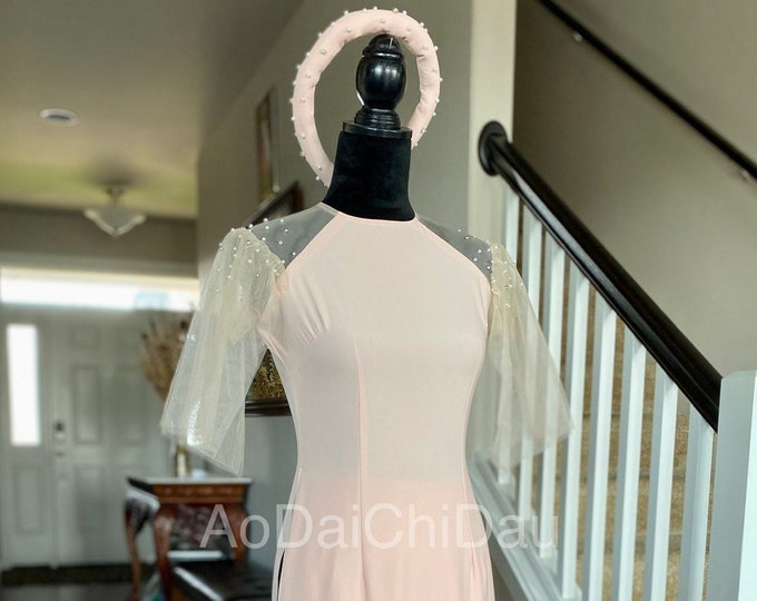 Vietnamese Bridesmaid Ao Dai Long Dress, with Pants, Elastic Soft Silk Fabric, Custom Size and Colors | Áo Dài Dâu Phụ, Đặt May Theo Số Đo