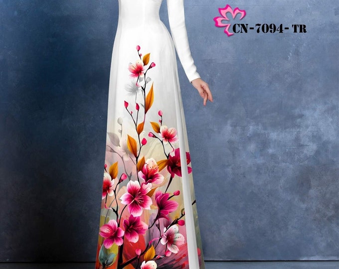 Vietnamese Women Ao Dai Dress with Pants, Custom Size, 3D Imprinted Silk Fabric, Assorted Colors | Áo Dài Lụa 3D, Đặt May Theo Số Đo