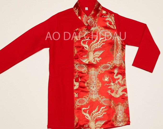 Vietnamese Boy's Kid Ao Dai in Red for Lunar New Year - Áo Dài Tết Bé Trai