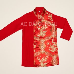 Vietnamese Boy's Kid Ao Dai in Red for Lunar New Year - Áo Dài Tết Bé Trai
