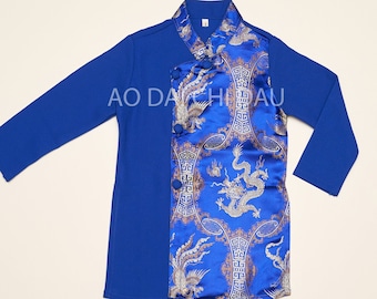 Vietnamese Boy's Kid Ao Dai in Blue for Lunar New Year - Áo Dài Tết Bé Trai