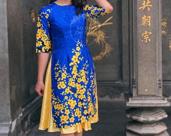 Pre-made Vietnamese Modernized Ao Dai With a Skirt - Áo Dài Cách Tân Tết