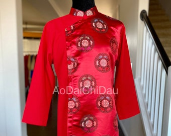Vietnamese Modernized Men Ao Dai, in Red, Pre-made Sizes | Áo Dài Cách Tân Nam