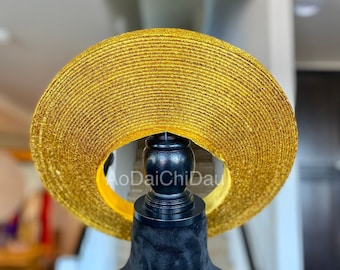 Headpiece for Vietnamese Ao Dai in Gold, Custom Size - Khăn Đống Áo Dài Màu Vàng Đồng
