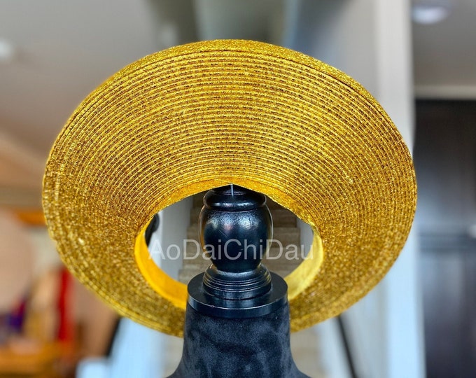 Headpiece for Vietnamese Ao Dai in Gold, Custom Size - Khăn Đống Áo Dài Màu Vàng Đồng