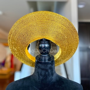 Headpiece for Vietnamese Ao Dai in Gold, Custom Size - Khăn Đống Áo Dài Màu Vàng Đồng