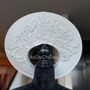 Headpiece for Vietnamese Ao Dai in White, Lace Details with Beadings, Custom Size and Pre-made - Khăn Đống Áo Dài