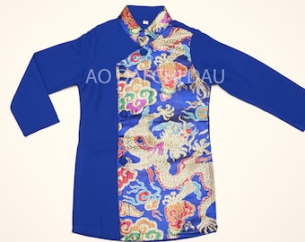 Vietnamese Boy's Kid Ao Dai in Blue for Lunar New Year - Áo Dài Tết Bé Trai