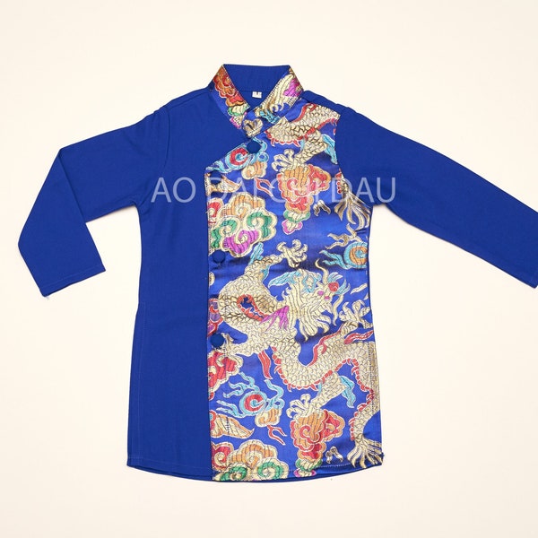 Vietnamese Boy's Kid Ao Dai in Blue for Lunar New Year - Áo Dài Tết Bé Trai