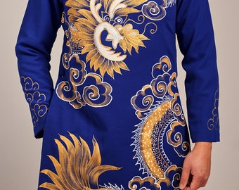 Vietnamese Modernized Men Ao Dai, Hand Painted Dragon, Custom Size and Pre-made Sizes | Áo Dài Cách Tân Nam