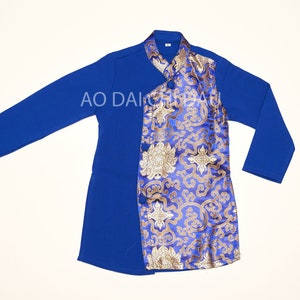 Vietnamese Boy&#39;s Kid Ao Dai in Blue for Lunar New Year - Áo Dài Tết Bé Trai