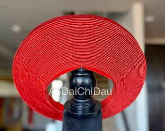 Headpiece for Vietnamese Ao Dai in Red, Red Glitter Details, Custom Size and Pre-made - Khăn Đống Áo Dài