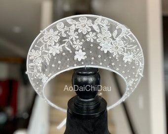 Made-to-order Modernized Headband for Vietnamese Ao Dai, in White, Headpiece, Adjustable - Mấn Khăn Đống Áo Dài Cưới