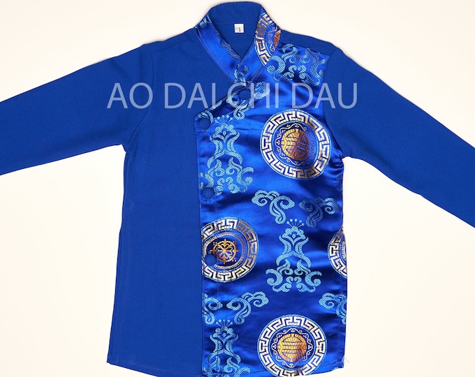 Vietnamese Boy's Kid Ao Dai in Blue for Lunar New Year - Áo Dài Tết Bé Trai