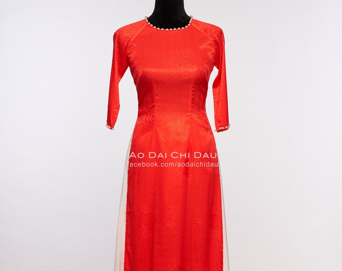 Pre-made Vietnamese Bridesmaid Ao Dai With Pants in Red - Áo Dài Dâu Phụ