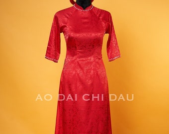 Vietnamese Bridesmaid Ao Dai Long Dress, with Pants, Elastic Soft Silk Fabric, Custom Size and Colors | Áo Dài Dâu Phụ, Đặt May Theo Số Đo