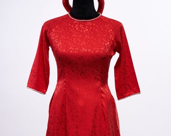 Pre-made Vietnamese Modernized Ao Dai in RED - Áo Dài Cách Tân