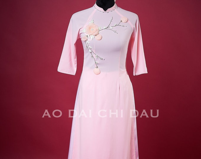 Vietnamese Bridesmaid Ao Dai Long Dress, with Pants, Elastic Soft Silk Fabric, Custom Size and Colors | Áo Dài Dâu Phụ, Đặt May Theo Số Đo
