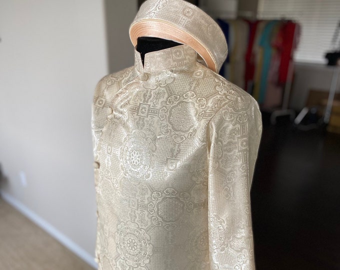 Vietnamese Modernized Men Ao Dai, in Nude/Ivory, Custom Size and Pre-made Sizes | Áo Dài Cách Tân Nam