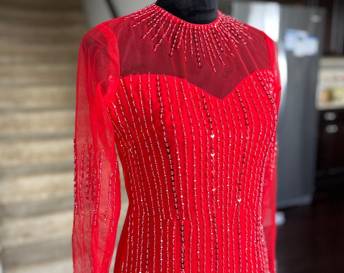 Vietnamese Wedding Ao Dai Long Dress, Red, Hand-beading Details, Custom Size, Multiple Headpiece Choices | Áo Dài Cưới, May Theo Số Đo