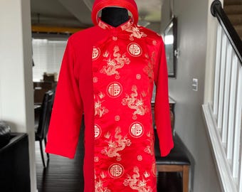 Vietnamese Modernized Men Ao Dai, in Red and Gold, Pre-made Size | Áo Dài Cách Tân Nam