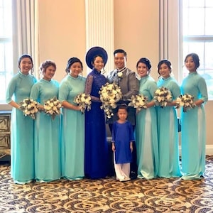 Vietnamese Bridesmaid Ao Dai Long Dress, with Pants, Chiffon Fabric, Custom Size and Colors | Áo Dài Dâu Phụ, Đặt May Theo Số Đo